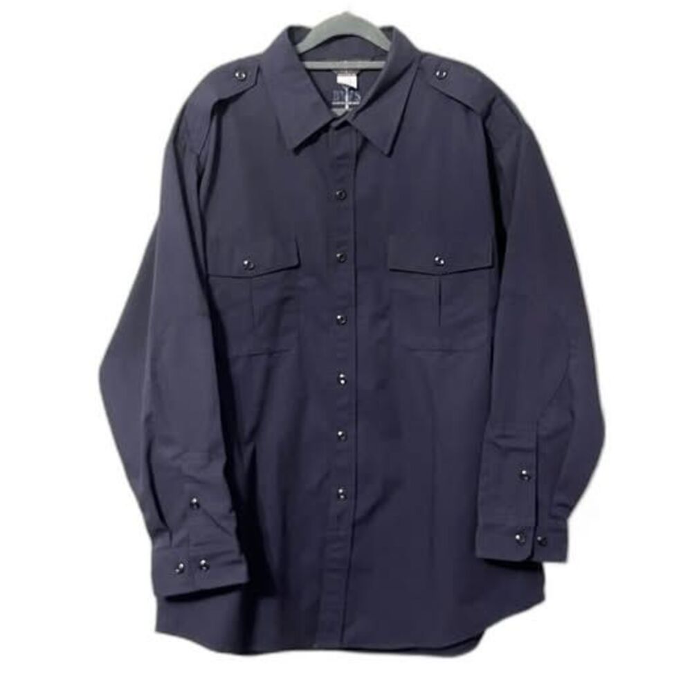 Tactical Field Shirt Rip-Stop Mens Blue XL PolyCotton Long Sleeve Button Front